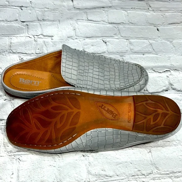 Born Capricorn Mules Croc Embossed Leather Slip-on Loafers - Gray/Grey - Size 10 - Picture 10 of 14